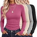 Riyiper 4 Pack Womens Cotton Mockneck Ribbed Long Sleeve Tops