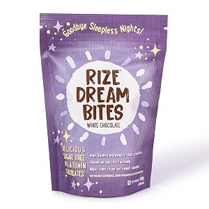 rize dream bites white chocolate for restful sleep  sleep chocolate bites with melatonin amp non-habit forming  natural sleep aid chocolates  preservative-free  no added sugar  chocolate bite for better sleep amp calm  100g pack of 8 bites