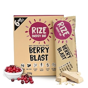 rize energy bar  caffeinated energy bar with 6gm high protein  sugar free and healthy snacks for men amp women  high fiber gluten free protein bars zero added sugar  pre and post work out protein bar berry blast - pack of 6 bar