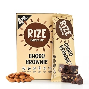 rize energy bar  caffeinated energy bar with 6gm high protein  sugar free and healthy snacks for men amp women  high fiber gluten free protein bars zero added sugar  pre and post work out protein bar choco brownie - pack of 4 bar