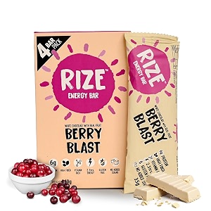 rize energy bar  caffeinated energy bar with 6gm high protein  sugar free and healthy snacks for men amp women  high fiber gluten free protein bars zero added sugar  pre and post work out protein bar berry blast - pack of 4 bar