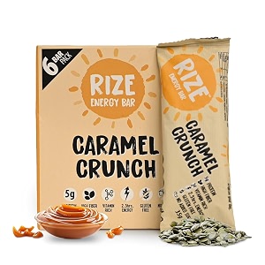 rize energy bar  caffeinated energy bar with 5gm high protein  sugar free and healthy snacks for men amp women  high fiber gluten free protein bars zero added sugar  pre and post work out protein bar caramel crunch - pack of 6 bar