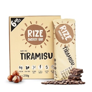 rize energy bar  caffeinated energy bar with 6gm high protein  sugar free and healthy snacks for men amp women  high fiber gluten free protein bars zero added sugar  pre and post work out protein bar tiramisu- pack of 6 bar