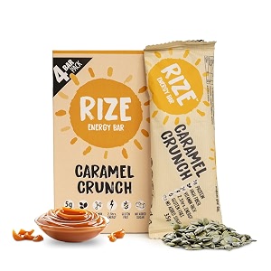 rize energy bar  caffeinated energy bar with 5gm high protein  sugar free and healthy snacks for men amp women  high fiber gluten free protein bars zero added sugar  pre and post work out protein bar caramel crunch - pack of 4 bar