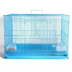 rizopets bird cage crate for rabbit parrots and small pets with sliding tray 2 feeding cup amp 2 perch with secure lock 2 feet blue metal