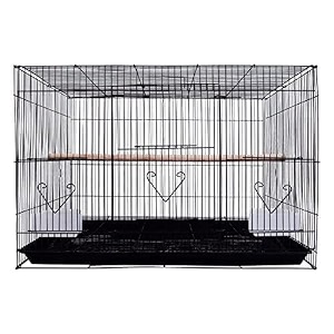 rizopets bird cage crate for rabbit parrots and small pets with sliding tray 2 feeding cup amp 2 perch with secure lock 15 feet black metal