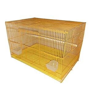 rizopets bird cage crate for rabbit parrots and small pets with sliding tray 2 feeding cup amp 2 perch with secure lock 15 feet yellow metal