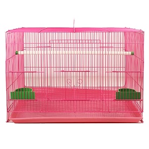 rizopets bird cage crate for rabbit parrots and small pets with sliding tray 2 feeding cup amp 2 perch with secure lock 15 inches pink metal