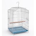 Rizopets Hanging Bird Cage with Chrome Wire, Blue Plastic Tray, Wooden Perch and Feeding Cup, 13.5 x 13.5 x 20 INCHES