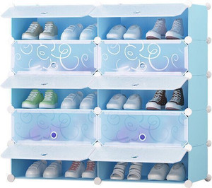 rj creation 10 door 10 shelf plastic metal plastic collapsible shoe stand plastic shoe stand printed sky blue 10 shelves diydo-it-yourself