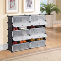 RJ CREATION 10 Door 10 Shelf Plastic Metal Plastic Collapsible Shoe Stand Plastic Shoe Stand (PRINTED BLACK, 10 Shelves, DIY(Do-It-Yourself))