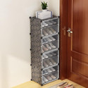 RJ CREATION 4 Door 8 Shelf Plastic Metal Plastic Collapsible Shoe Stand Plastic Shoe Stand (PRINTED BLACK, 8 Shelves, DIY(Do-It-Yourself))