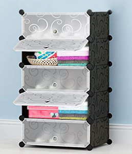 rj creation 5 door 5 shelf plastic metal plastic collapsible shoe stand plastic shoe stand printed black 5 shelves diydo-it-yourself
