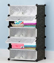 RJ CREATION 5 Door 5 Shelf Plastic Metal Plastic Collapsible Shoe Stand Plastic Shoe Stand (PRINTED BLACK, 5 Shelves, DIY(Do-It-Yourself))