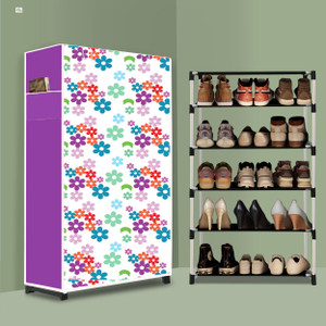 rj creation 5 tier foldable shoe rack  space saver universal for entry bedroom  balcony plastic shoe stand mini flower modern printa5 5 shelves diydo-it-yourself