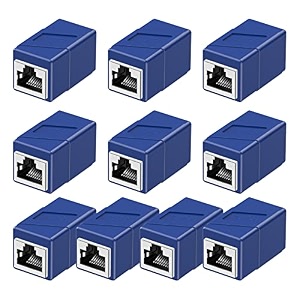 rj45 coupler 10 pack ethernet adapters female to female ethernet cable extender adapter 8-pin modular straight through network connectors for cat8cat7cat6cat6acat5ecat5 ethernet cableblue