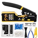 RJ45 Crimp Tool Pass Through Ethernet Crimping Tool Kit Cat6 Cat5e Cat6a RJ45 Crimper with Cable Tester, Cat6 Connectors with RJ45 Boot Covers, Mini Stripper, Blades and Cable Ties