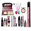 TYA 6155 Makeup Kit - 5 Pink Brushes, 3in1 Combo, 36H Eyeliner, Kajal, Compact, Lipstick, Fixer, Primer, Contour, Foundation, 3 Makeup Puffs (Pack of 20)