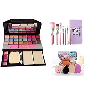 tya 6155 makeup kit with 7 pink makeup brushes and 6in1 makeup sponges - pack of 14 multicolor