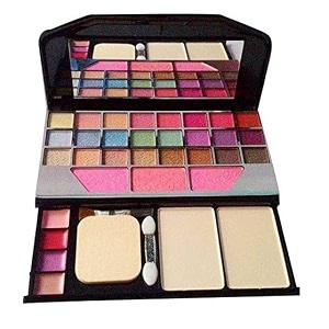 tya 6155 makeup kit and 7 black makeup brushes matte fixer primer contour foundation 3in1 eyeliners combo kajal 36h eyeliner eyelash with makeup sponge - pack of 19