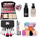 TYA 6155 Makeup Kit with 7 Black Makeup Brushes, 6in1 Makeup Sponges, Matte Fixer, Primer, 36H and Eyelashes - (Pack of 18)