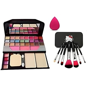 tya fashion 6155 multicolour makeup kit with 7pcs black makeup brushes with 1 pink beauty blender - pack of 9