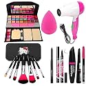 RJGUDDU TYA Fashion 6155 Multicolour Makeup Kit with 7 Black Makeup Brushes, Hair Dryer, 36H,Kajal, 3in1 Eyeliner,Mascara,Eyebow Pencil and Beauty Blender - (Pack of 15)