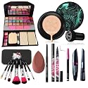 TYA Fashion 6155 Multicolour Makeup Kit with 7 Black Makeup Brushes, Foundation, 3in1 Eyeliner, Mascara, Eyebrow Pencil, Kajal,36H and Beauty Blender Sponge - (Pack of 15)