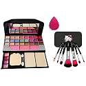 TYA Fashion 6155 Multicolour Makeup Kit with 7Pcs Black Makeup Brushes with 1 Pink Beauty Blender - (Pack of 9)