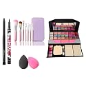 TYA Fashion 6155 Multicolour Makeup Kit with 7 Pcs Pink Makeup Brushes, 36H Eyeliner, Kajal Pencil and 2 Multicolor Makeup Sponges - (Pack of 12)
