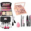 Tya Fashion 6155 Multicolour Makeup Kit With 7 Black Makeup Brushes, Nude Eyeshadow Palatte,36H, Kajal, 3In1 Eyeliner, Mascara, Eyebrow Pencil, Eyelash Curler And Beauty Blender - (Pack Of 16)