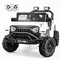 RJV 12V 7Ah Kids Ride On Truck, Electric Car, Parent Remote, White