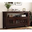 RK Wood Solid Sheesham Wood Sideboard Cabinet Honey Finish Wooden Console Table with Storage Shelf 3 Door Cabinet for Living Room Dining Room Furniture