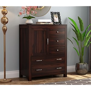 rk deck solid sheesham wood storage cabinet walnut finish chest of drawers with door multipurpose wooden organizer for living room bedroom furniture