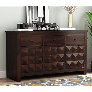 rk wood solid sheesham wood sideboard cabinet walnut finish wooden storage buffet console table with 3 drawers amp 3 door cupboard for living room dining room furniture