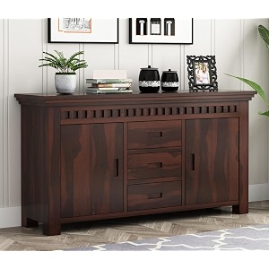 rk deck solid sheesham wood sideboard cabinet walnut finish 3 drawer 2 door storage unit large wooden console cabinet for living room dining room furniture