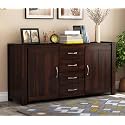 RK Deck Solid Sheesham Wood Sideboard Cabinet Walnut Finish 2 Door 3 Drawer Storage Unit Wooden Buffet Console for Living Room Dining Room Furniture