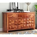 RK Wood Solid Sheesham Wood Sideboard Cabinet Honey Finish 3 Drawer 3 Door Storage Unit Wooden Buffet Console for Living Room Dining Room Furniture