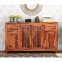 RK Deck Solid Sheesham Wood Sideboard Cabinet 4 Door 2 Drawer Storage Unit Large Wooden Console Cabinet for Living Room Dining Room Bedroom Furniture Brown Finish