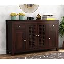 RK Deck Solid Sheesham Wood Sideboard Cabinet Walnut Finish 4 Door 2 Drawer Storage Unit Large Wooden Buffet Console for Living Room Dining Room Furniture