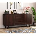 RK Wood Solid Sheesham Wood Sideboard Cabinet Walnut Finish Wooden Storage Buffet Console Table with Drawers &amp; Doors for Living Room Dining Room Furniture