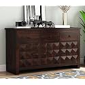 RK Wood Solid Sheesham Wood Sideboard Cabinet Walnut Finish Wooden Storage Buffet Console Table with 3 Drawers &amp; 3 Door Cupboard for Living Room Dining Room Furniture