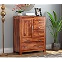 RK Deck Solid Sheesham Wood Sideboard Cabinet with Drawers &amp; Door Storage Unit, Wooden Chest Organizer for Living Room Dining Bedroom Furniture Brown Finish