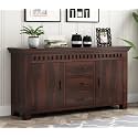 RK Deck Solid Sheesham Wood Sideboard Cabinet Walnut Finish 3 Drawer 2 Door Storage Unit Large Wooden Console Cabinet for Living Room Dining Room Furniture