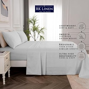 egyptian cotton stripe bed sheets 450 tc  sateen finish luxuries hotel comfortable 3 pieces flat sheet set 1 flat with 2 pillow cover bedsheet set for home silver grey stripe king
