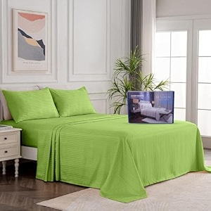 egyptian cotton stripe bed sheets 450 tc  sateen finish luxuries hotel comfortable 3 pieces flat sheet set 1 flat with 2 pillow cover bedsheet set for home sage stripe 6 by 6  double