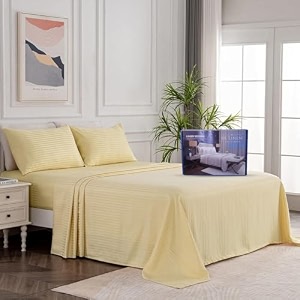 egyptian cotton stripe bed sheets 450 tc  sateen finish luxuries hotel comfortable 3 pieces flat sheet set 1 flat with 2 pillow cover bedsheet set for home beige stripe 6 by 6  double