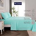 Egyptian Cotton Stripe Bed Sheets 450 TC | Sateen Finish Luxuries Hotel Comfortable 3 Pieces Flat Sheet Set| 1 Flat with 2 Pillow Cover Bedsheet Set for Home, Aqua Blue Stripe, Queen