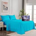 Egyptian Cotton Stripe Bed Sheets 450 TC | Sateen Finish Luxuries Hotel Comfortable 3 Pieces Flat Sheet | 1 Flat with 2 Pillow Cover Bedsheet for Home, Turquoise Blue Stripe, 6 by 6 / Double
