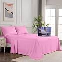 Egyptian Cotton Stripe Bed Sheets 450 TC | Sateen Finish Luxuries Hotel Comfortable 3 Pieces Flat Sheet Set| 1 Flat with 2 Pillow Cover Bedsheet Set for Home, Pink Stripe, 6 by 6 / Double